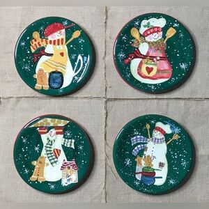 Vintage Susan Winget Snowman Gingerbread Man Plate Set Christmas Whimsical Fun